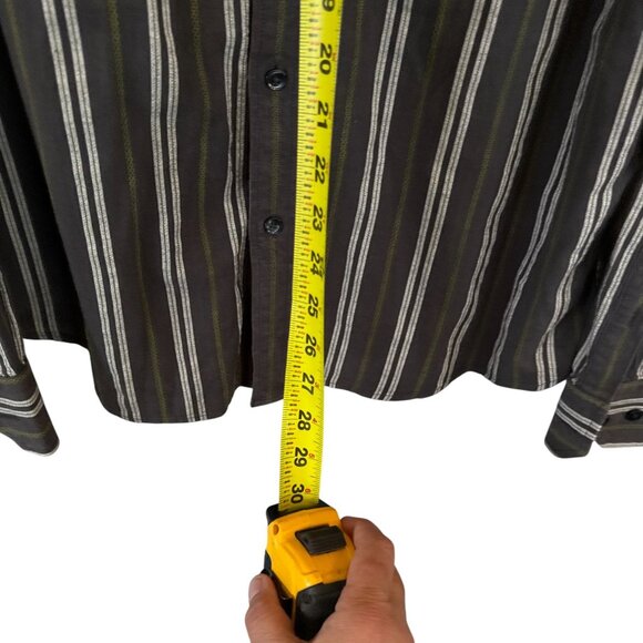 Club Monaco Button Down Shirt XL Striped Cotton Long Sleeve Black Gray  Casual - Picture 6 of 8